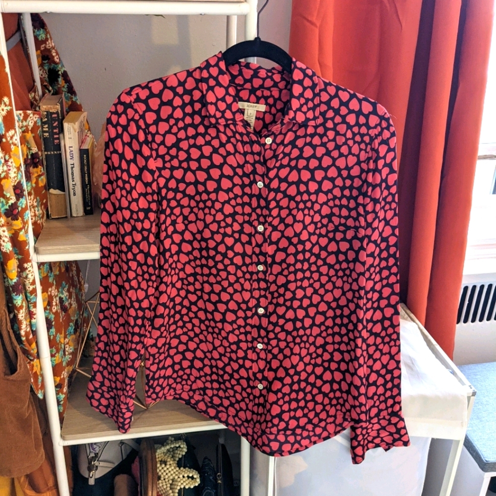 Silk heart print J. Crew button down